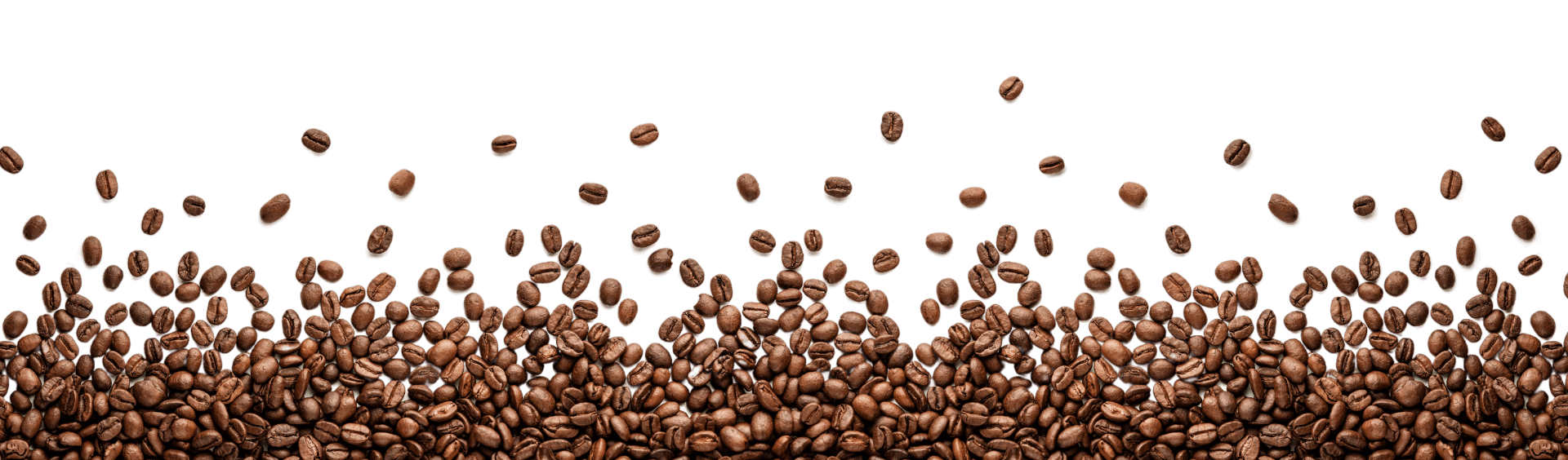 many coffee beans falling on a white background